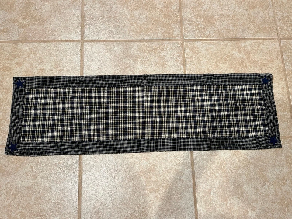 Nancy’s Nook By. Victorian Heart Navy Blue/Tan Plaid Table Runner  - Image 2 of 4