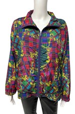 Evr Women's Petite Multicolor Floral Collared Full Zip Lightweight Jacket Size L