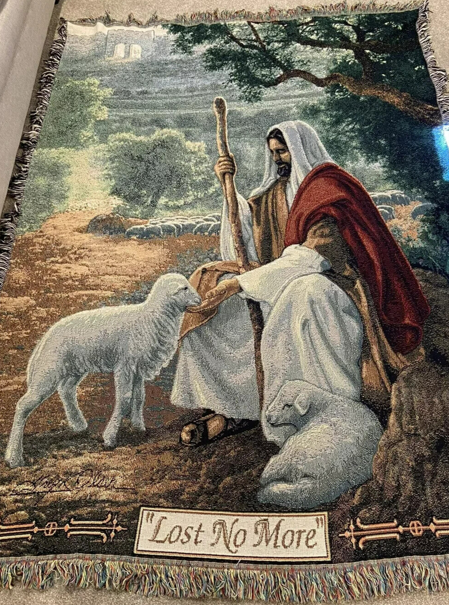 Greg Olsen Woven Tapestry Blanket Jesus Shepherd Lamb LOST NO MORE
