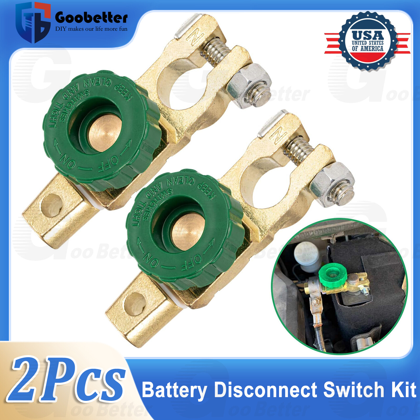 2PCS Car Battery Terminal Connectors Cut-off Disconnect Master Kill Shut Switch