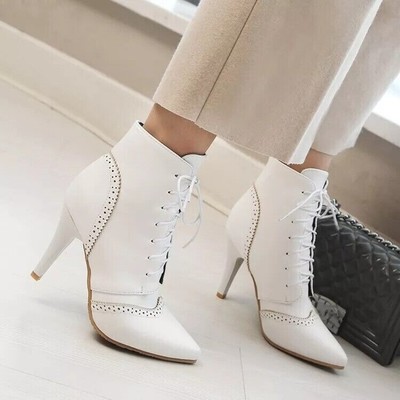 Damen Stiefeletten Stiefel Spitz Stilettoabsatz Reißverschluss Schnürung Pumps
