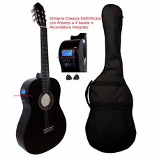 Chitarra Classica Nera 4/4 Amplificata Elettro-acustica Pre 4b+Accordatore Borsa