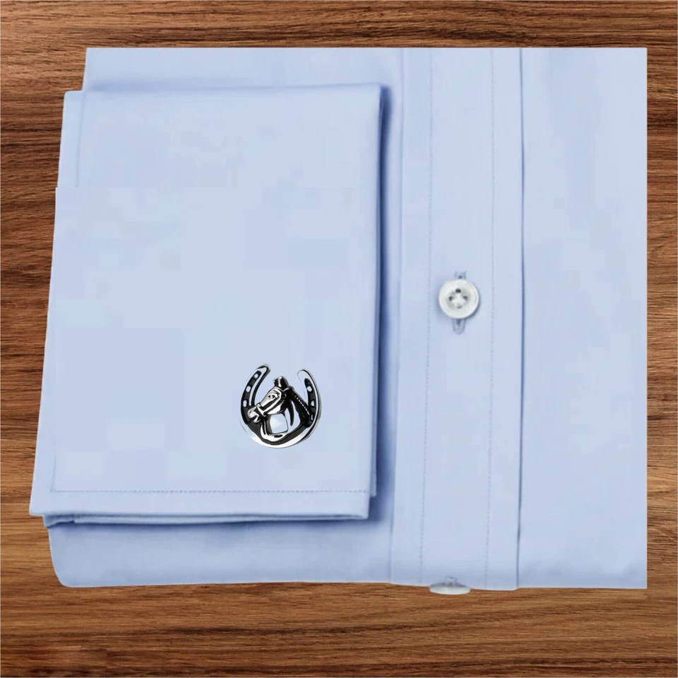 MENS PREMIUM HORSESHOE HORSE CUFFLINKS Wedding Gift Suit SET IN CUFFLINK BOX UK - Image 2 of 4