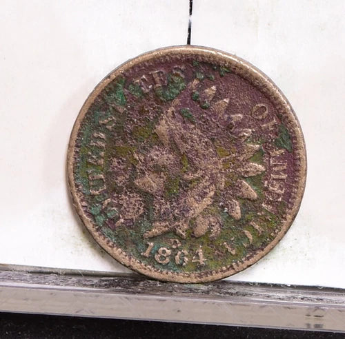 1864 Brz Indian Cent- Good Details, Verdigris (#58114 -L)