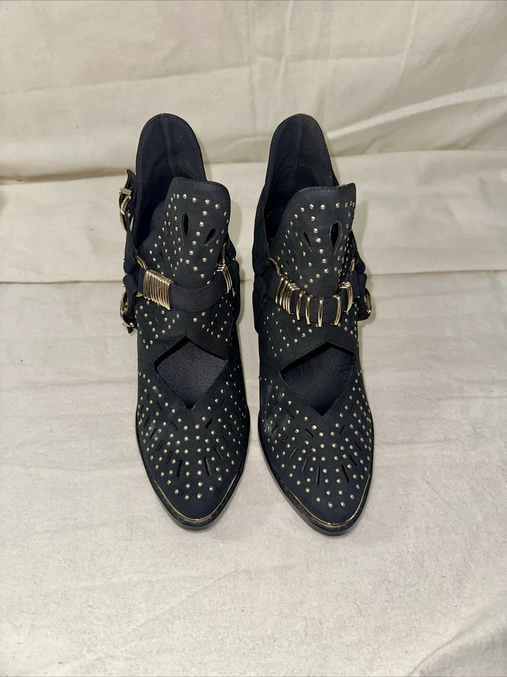 NEW Black Suede Studded Heels Size 11 – 3.75" Western Gothic Bootie Style - Image 3 of 4