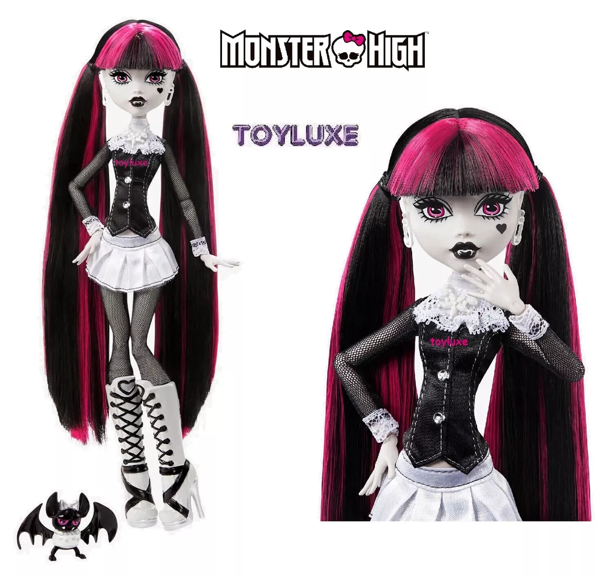 Monster High Draculaura Fashion Doll with Pink & Black Hair, Signature  Look, Accessories & Pet Bat