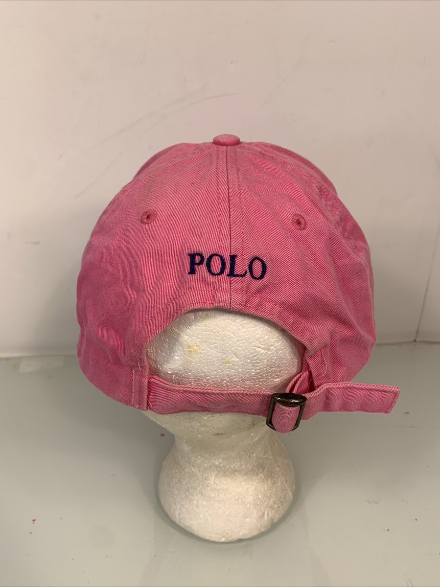 Polo Ralph Lauren Leather Strap Back Hat Pink Navy Pony  display picture 3