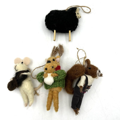 Target Felted Ornaments Lot 4 Mouse Squirrel Reindeer & Baby Black Sheep Cute!