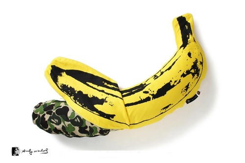 * A BATHING APE BAPE x MEDICOM TOY x Andy Warhol ABC CAMO BANANA CUSHION (L) New - Picture 6 of 10