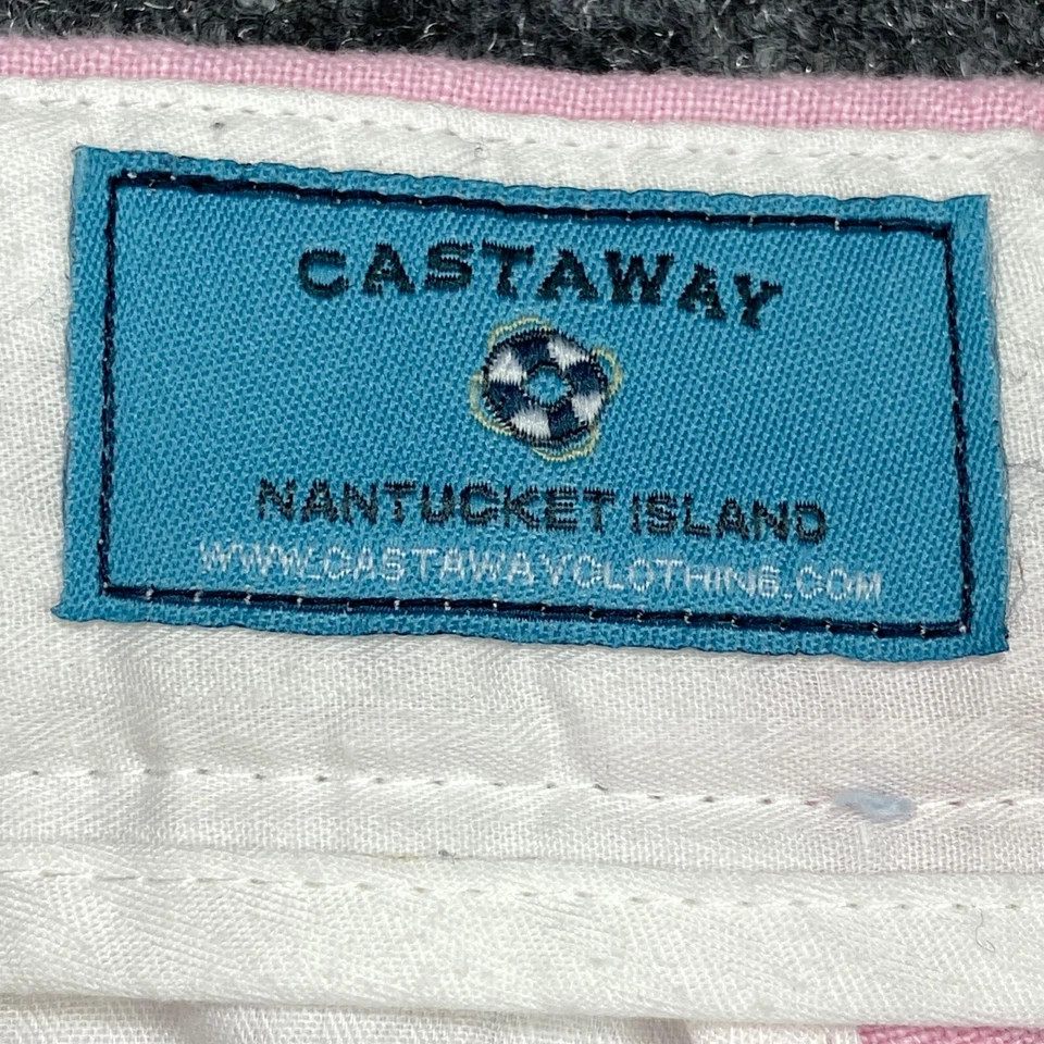 Castaway Nantucket Island Shorts Men 32 Pink Linen Flat Front Nine Inch Inseam - Image 4 of 4