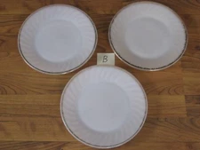 Vintage Fire-King Oven Ware Swirl Pattern White & Gold 3 Dinner Plates