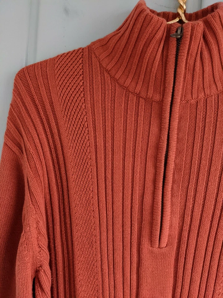 Perry Ellis Men Medium Sweater Half Zip Cable Knit Orange Cotton 1/2 1/4 Quarter - Image 3 of 4