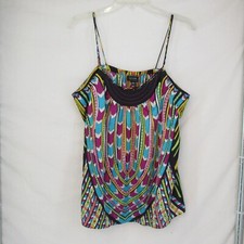 Nicole Miller Multicolor Geometric Design Spaghetti Strap Tank Top Size Large