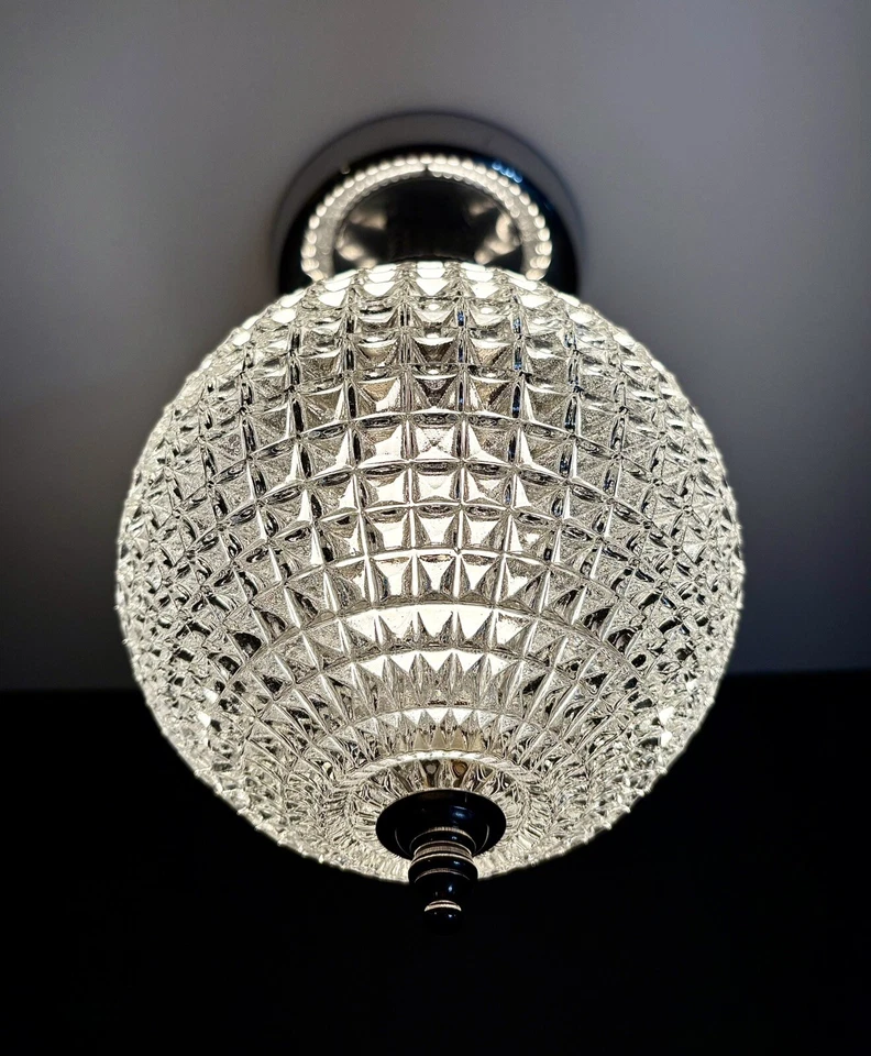 Vintage 1950s 60s Mid Century Modern Chrome Ceiling Light Fixture MCM Round Orb - Image 3 of 4
