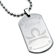LIBRA Zodiac Sign Stainless Steel Dog Tag Necklace 24 Inches - SSN325-LIB