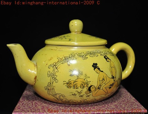 old China yixing zisha pottery carved woman man statue Teapot tea set tea maker - Picture 2 of 7