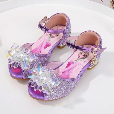 Tacones Altos De Princesa YOGLY Para Niñas – Disfraz Elsa Reina Del Hielo, Sandalias De Lentejuelas Azul/rosa/plata, Fiesta Y Carnaval