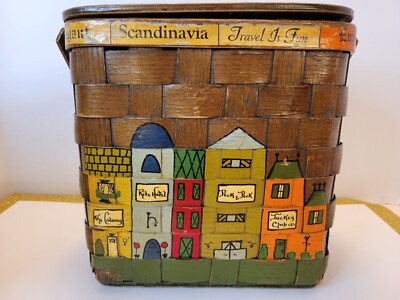 Vintage 1960's Caro Nan Hand Painted Wood Woven Basket Purse NY