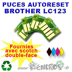 Puces Auto-Reset Brother LC123 CMJN lot de 4 puces rechargeables pour cartouches jet d'encre