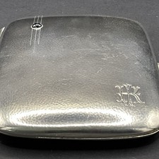 Jugendstil Zigaretten Dose / Etui 800er Silber blaue Edelsteine Vergoldet - &bdquo;HI&ldquo;
