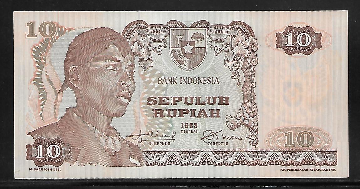 Indonesia P-105 10 Rupiah 1968 Unc