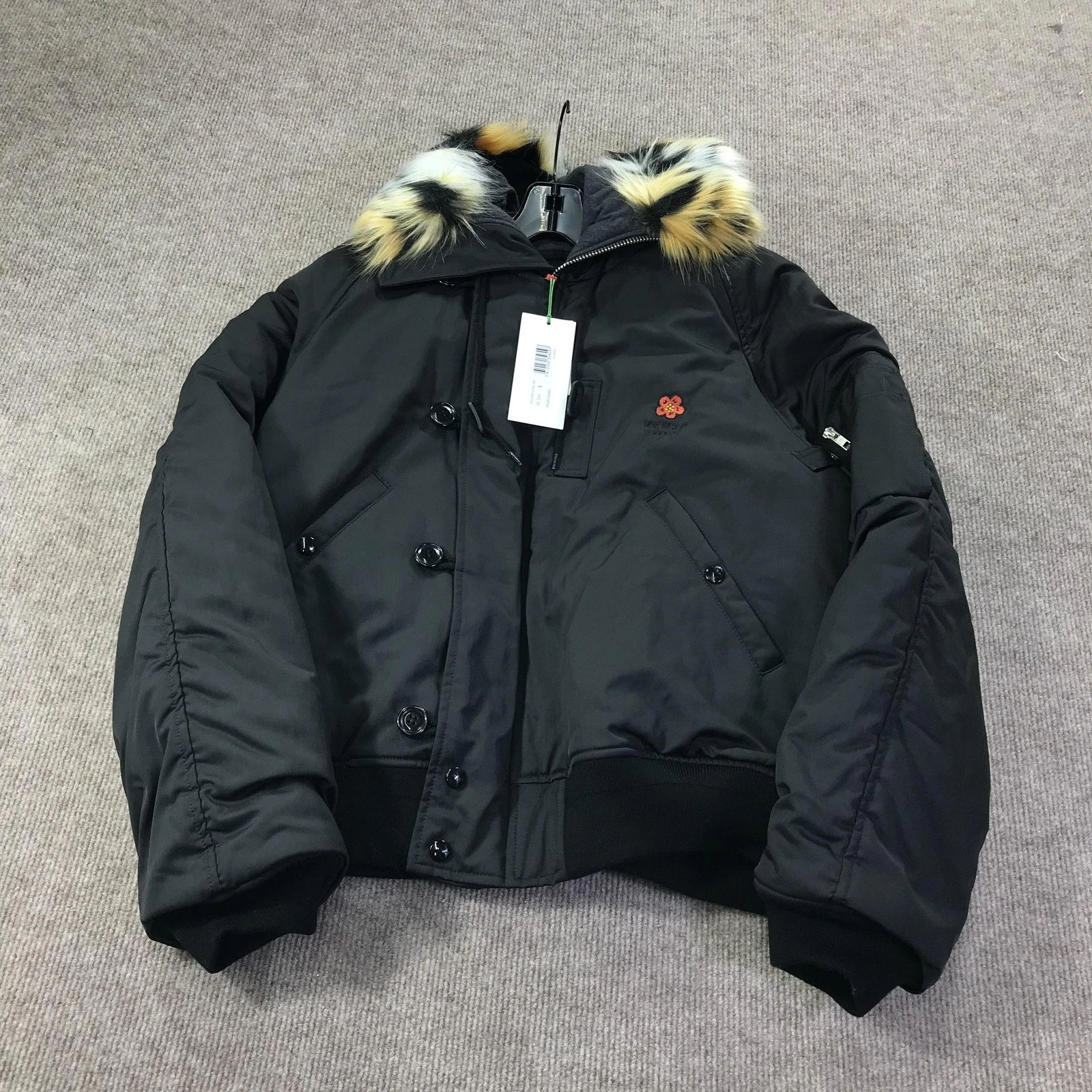 Kenzo Paris giacca parka corto uomo grande nero cappuccio pelliccia sintetica cappotto invernale