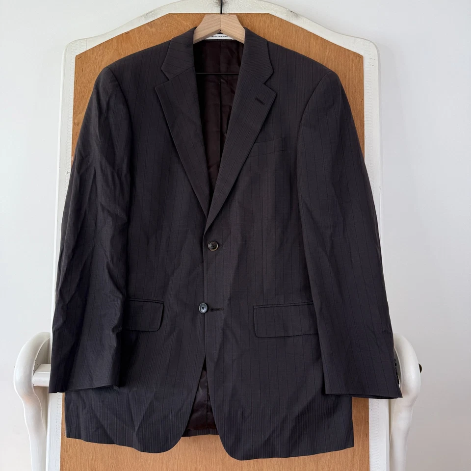 Traje Kenneth Cole Para Hombre 38R Marrón Rayas 2 Botones 100% Lana Pantalones 32x31 Planos Foto 2 de 4