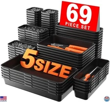 A-LUGEI 69-Piece Extra Large Tool Box Organizer Tray Set - 5 Varieties, Black