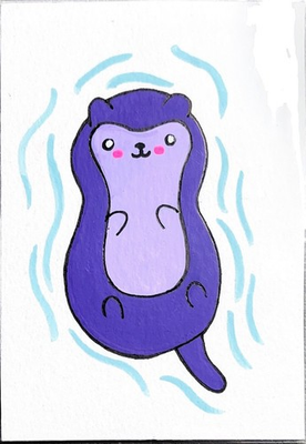 #ad ACEO Floating Otter Water Cute Animal Nature Acrylic $3.99