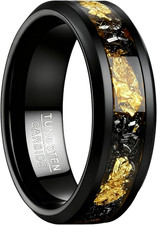8Mm Black Tungsten Rings for Men, Meteorite Rings for Men with Gold Foil Inlay B