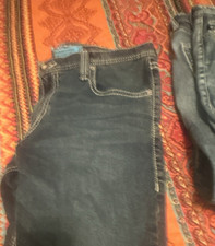 Rock n roll Straight Jeans Dark Blue Denim Contrast Stitching Button Zip Pockets