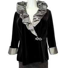 90s Goth Metallic Trim Black Rhinestone Clasp Velvet Jacket MP 90s Whimsigoth