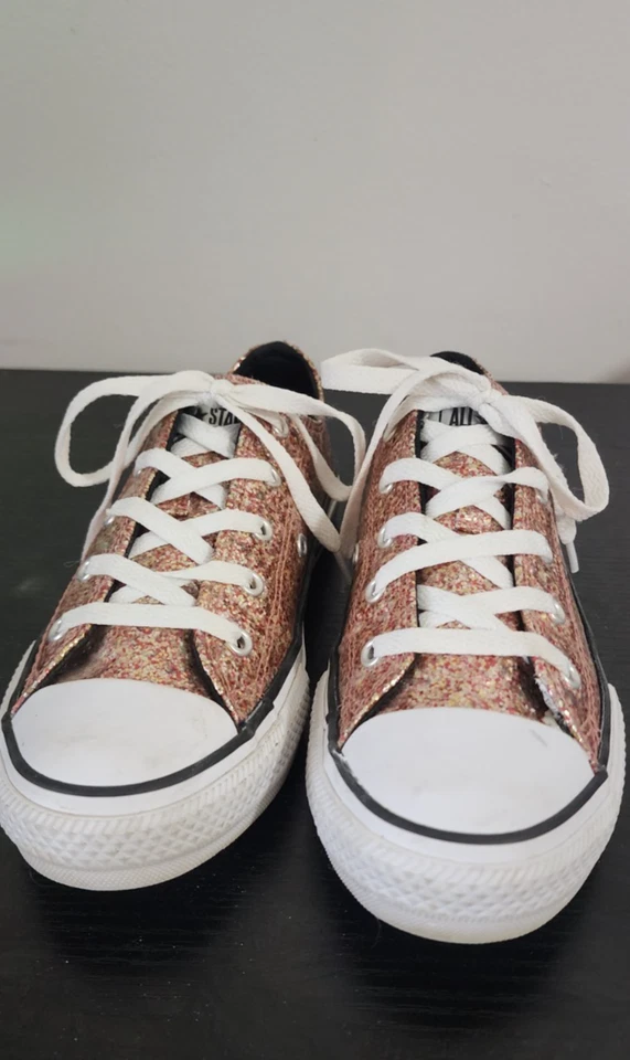 Converse Chuck Taylor Sparkly Coral Glitter Sneakers Size 4 EUC! - Image 2 of 4