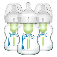 Natural Flow Anti-Colic Options Wide-Neck Glass Baby Bottles 5 Oz/150 Ml, with