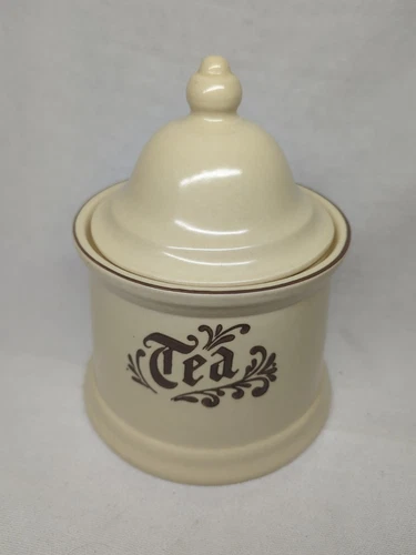 Vintage Pfaltzgraff  Village Tea Canister Lid 8.5" EUC Cream Off-White Beige