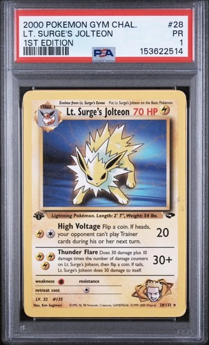 Lt. Surge's Jolteon (1st Edition) graded PSA 1 for sale on eBay