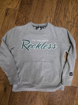 YOUNG & RECKLESS Y&R SCRIPT LA CREW FLEECE SWEATSHIRT GREY Sz Large 