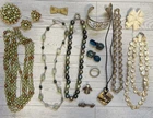 Vintage Jewelry Box Assortment Gold Tone Green Mixed Costume Jewelry Lot