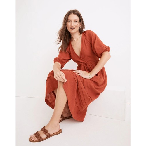 Madewell Midi-Wickelkleid V-Ausschnitt Marianna Puffärmel Etrusker Ton Gr. S Neu mit Etikett - Bild 4 von 14