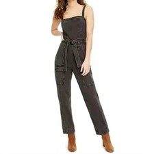 Free People Go West Utility Jumpsuit - Washed Black - Size L
