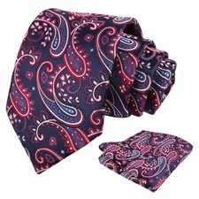 Paisley Mens 3.15'' Gradient Tie and Pocket Square Set 901-navy red