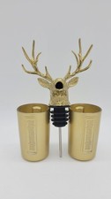 J&auml;germeister Flaschenausgie&szlig;er Hirschkopf & 2x Shot Gl&auml;ser Gold - NEU