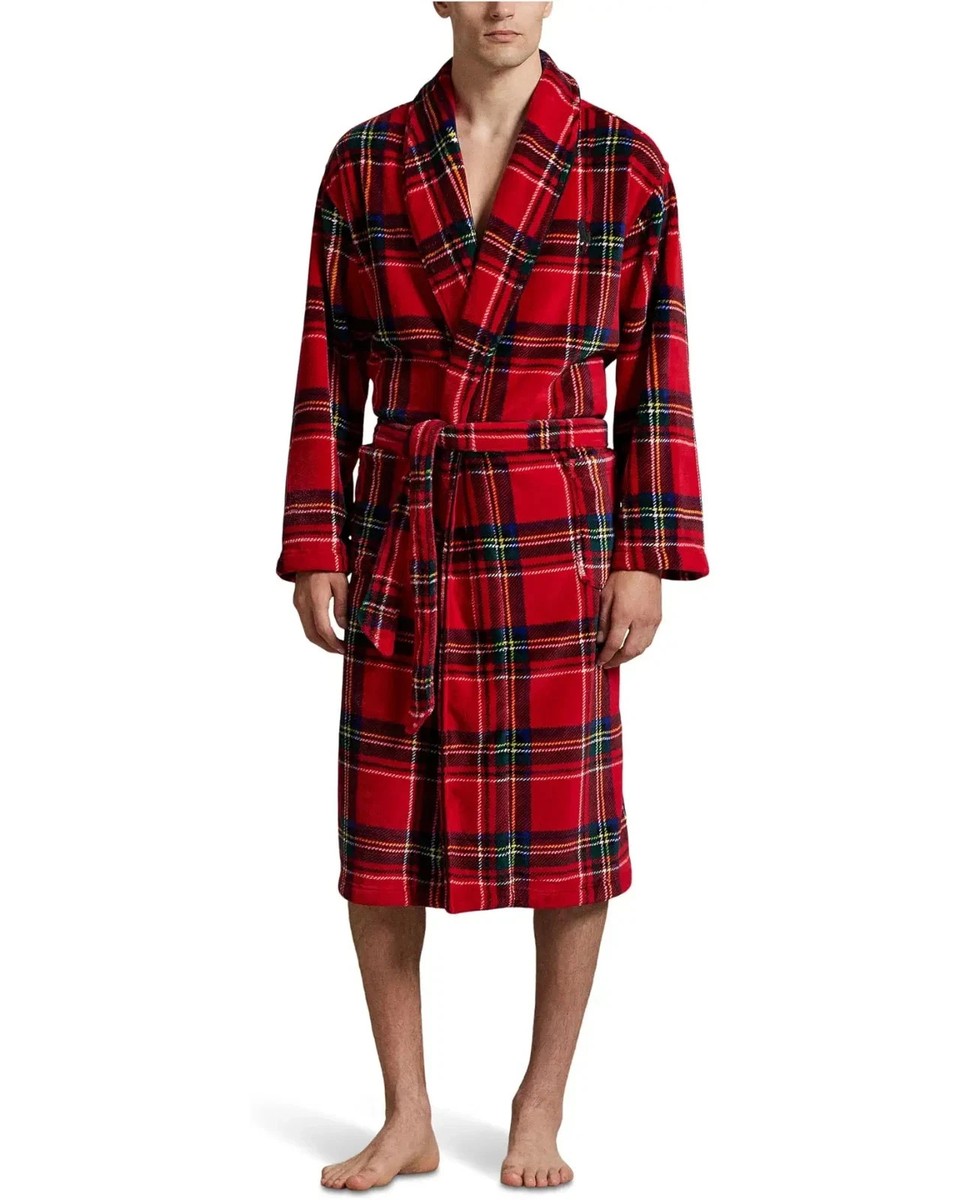 Polo Ralph Lauren Microfiber Plush Robe Men L/XL Red Plaid Shawl