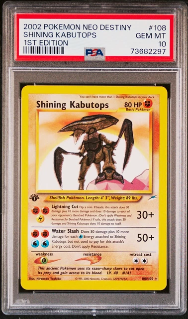 2002 Pokemon Neo Destiny Shining Kabutops Holo Secret 1st Ed 108/105 PSA 10