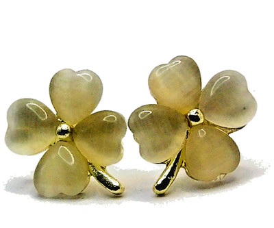 Gold Tone Clover Stud Earrings Mother of Pearl Look