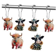 Cute Highland Cow Shower Curtain Hooks Metal Silver Western Shower Curtain