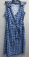 TALBOTS CHECKED SLEEVELESS DRESS - BLUE/WHITE - X-SMALL