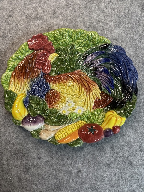Fitz & Floyd Coq du Village Rooster & Vegetable 9 1/2" Plate Chicken