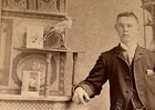 Rare Antique ID'd Railroad Express Clerk Taxidermy Bird PIP Dog Cabinet Photo VT — photo 2