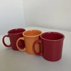 Set Of 3, HLC Fiesta Ware Mugs “D” Handle orange, red  10oz
